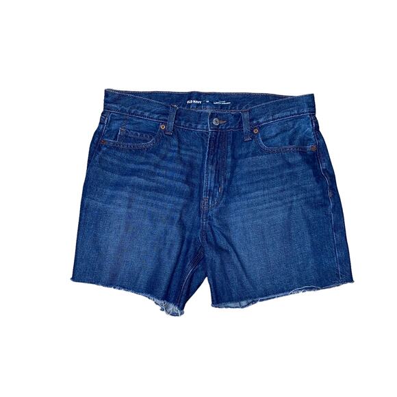Old Navy High Rise Slouchy Straight Raw Hem Short Dark Rinse Shorts size 10 - Picture 1 of 6